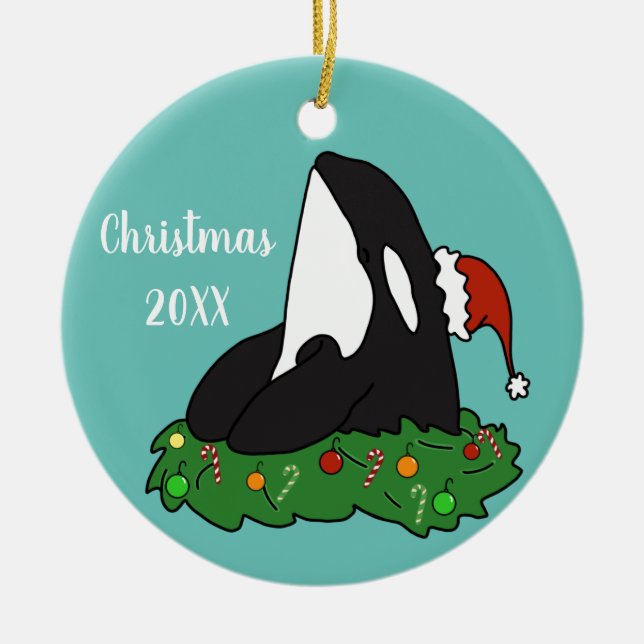 Christmas Orca Ceramic Tree Decoration (Front)