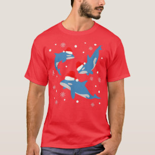 Christmas Orca Cute Xmas Santa Hat Snowflakes T-Shirt
