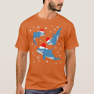 Christmas Orca Cute Xmas Santa Hat Snowflakes T-Shirt