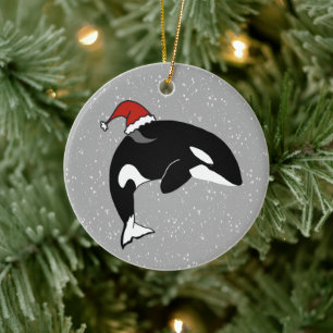 Christmas Orca Killer Whale Ceramic Tree Decoration