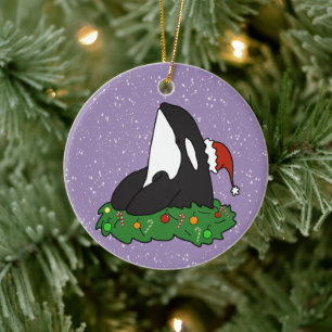Christmas Orca Killer Whale Ceramic Tree Decoration