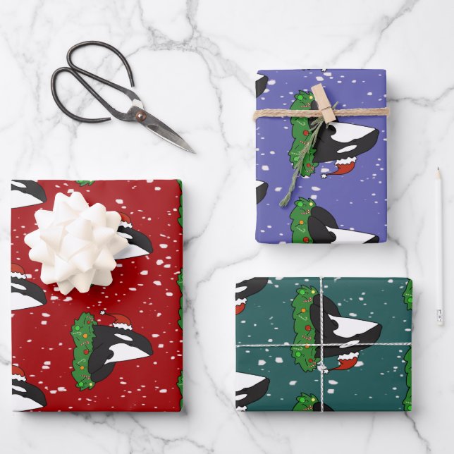 Christmas Orca Killer Whale  Wrapping Paper Sheet (Front)