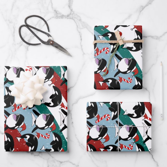 Christmas Orca Killer Whale Wrapping Paper Sheet (Front)