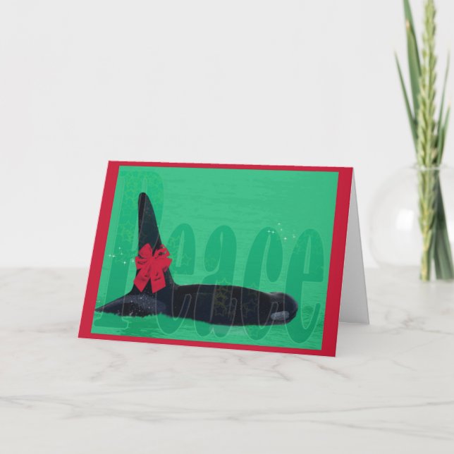 Christmas Orca Red Bow Peace Killer Whale Holiday Card (Front)