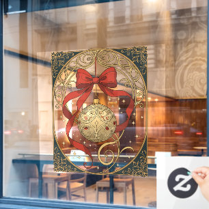Christmas Ornament and Red Ribbon Art Nouveau