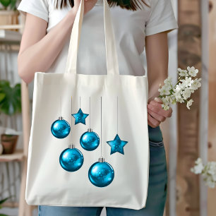 Christmas Ornament Balls and Stars Tote Bag