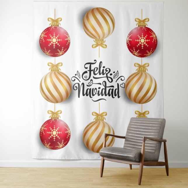 Christmas ornament balls backdrop feliz navidad tapestry (In Situ)