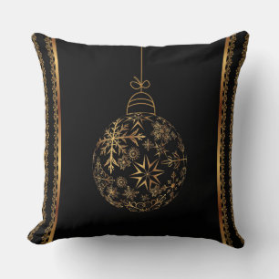 Christmas Ornament Black & Golden Square Cushion