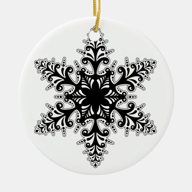 Christmas Ornament-Black Snowflake Ceramic Tree Decoration (Front)