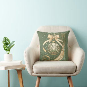 Christmas Ornament Blue And Beige Art Nouveau Cushion