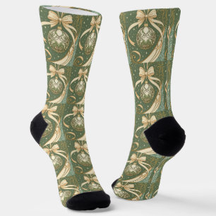 Christmas Ornament Blue And Beige Art Nouveau Socks