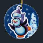 Christmas ornament double sided penguin/snowman<br><div class="desc">Christmas ornament double sided penguin/snowman Christmas hanging decoration with Snowfolk Winter Wonderland snowboarder. Winter Wonderland snowmen and Christmas penguin. Loveable wintery snowmen and snowgirl characters playing their instruments in a Christmas band. Also check out the matching wintery characters with sledging snowgirls, skiing snowmen and skating snowmen. A lovely illustrated original...</div>
