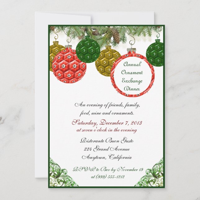 Christmas Ornament Exchange Dinner Invitations (Front)