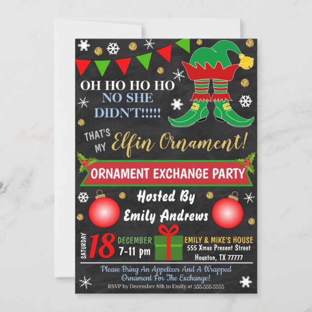 Christmas Ornament Exchange Part Invitation (Front)
