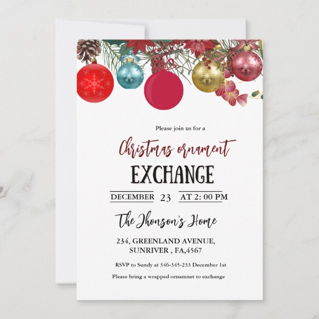 Christmas Ornament Exchange Party  Invitation (Front)
