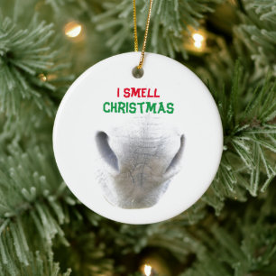 Christmas ornament featuring donkey nose