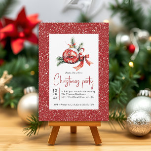 Christmas ornament fir branches and red bow party invitation