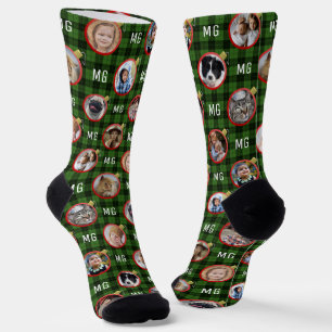 Christmas Ornament Green Plaid Easy Photo Collage Socks
