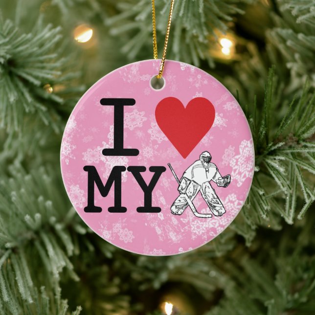 Christmas Ornament, I Love My Hockey Goalie Ceramic Tree Decoration (Tree)