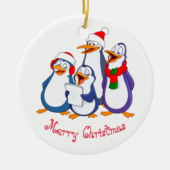 Christmas Ornament-Merry Penguins Ceramic Tree Decoration (Front)
