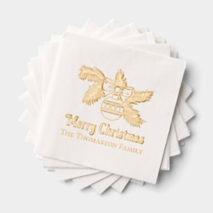 Christmas Ornament on Branch Greeting Name Foil Napkins