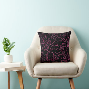 Christmas Ornament pattern 10 Black BG Cushion