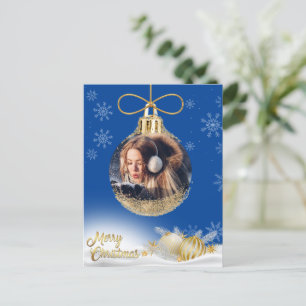 Christmas Ornament Photo Snowflakes Modern Blue Holiday Postcard