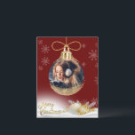 Christmas Ornament Photo Snowflakes Modern Budget  Holiday Postcard<br><div class="desc">Pretty gold Christmas ornament with your favourite photo added to personalise for all your family & friends. red background.  The perfect card for the person on a budget.</div>