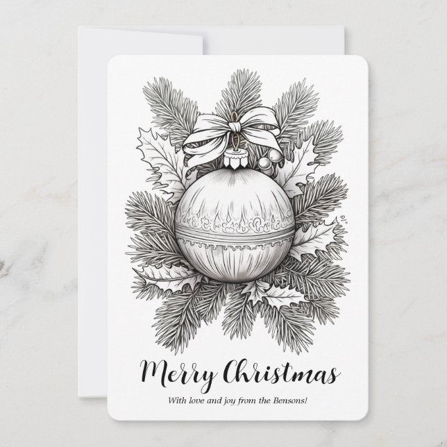 Christmas Ornament Pine Branches Colouring Holiday Card (Front)
