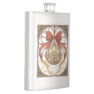 Christmas Ornament Red And Beige Art Nouveau Hip Flask