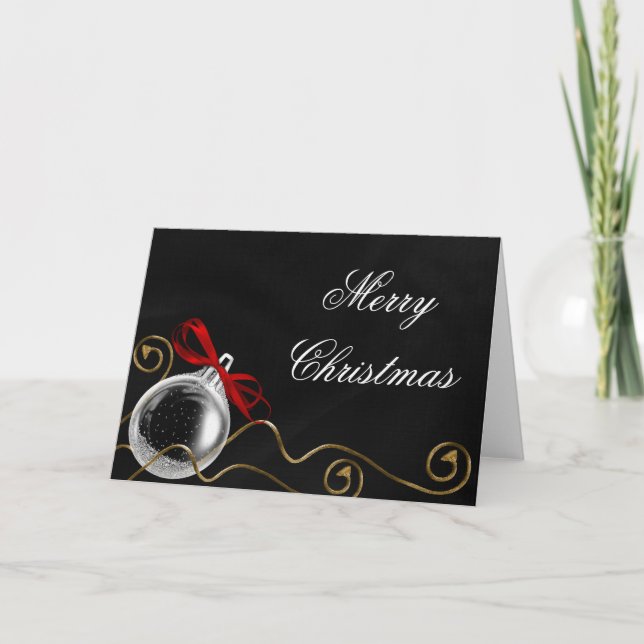 Christmas Ornament Red Bow Holiday Card (Front)