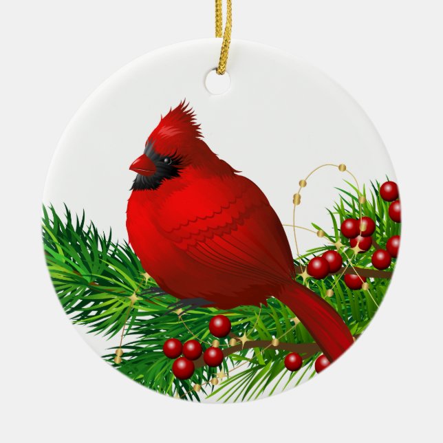 Christmas Ornament-Red Cardinal Ceramic Tree Decoration (Front)