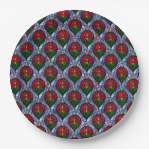 Christmas Ornament Red Green Blue Stained Glass  Paper Plate