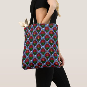Christmas Ornament Red Green Blue Stained Glass Tote Bag