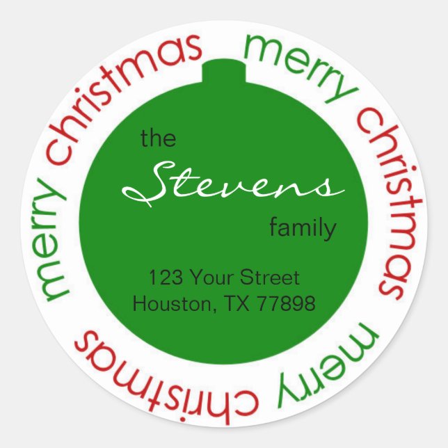Christmas ornament return address label sticker (Front)