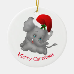 Christmas Ornament-Santa Elephant Ceramic Tree Decoration