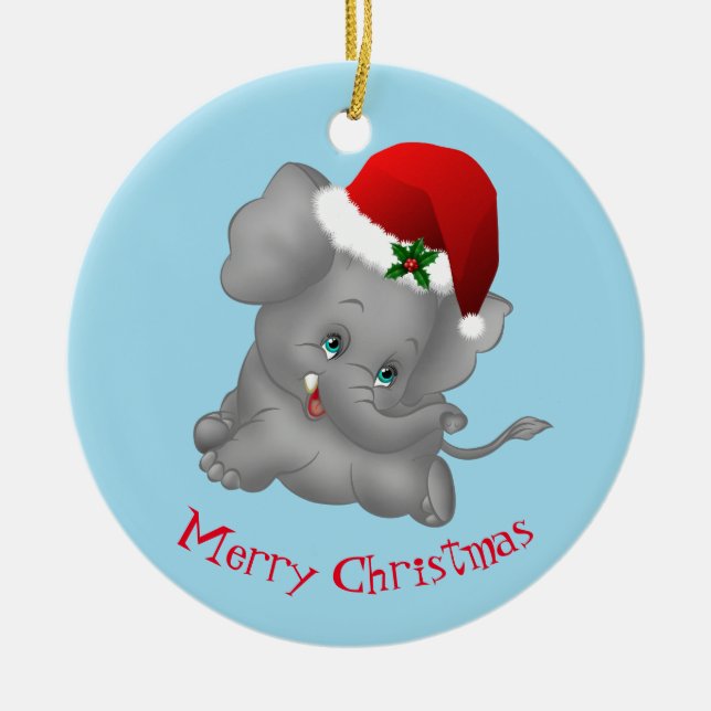 Christmas Ornament-Santa Elephant Ceramic Tree Decoration (Front)
