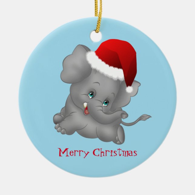 Christmas Ornament-Santa Elephant Ceramic Tree Decoration (Front)