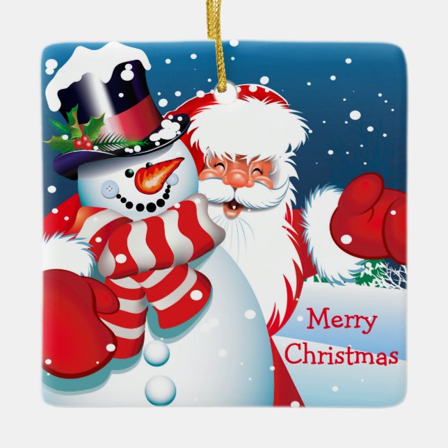 Christmas Ornament-Santa & Frosty Ceramic Tree Decoration (Front)