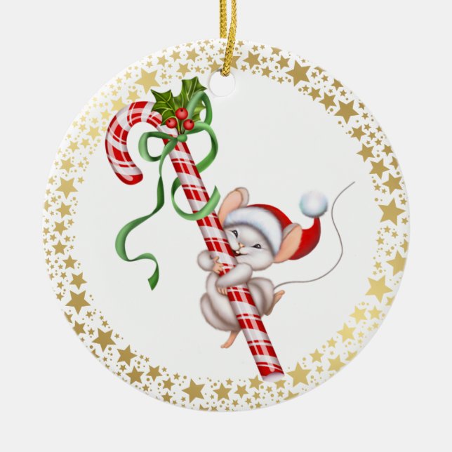 Christmas Ornament-Santa Mouse Ceramic Tree Decoration (Front)