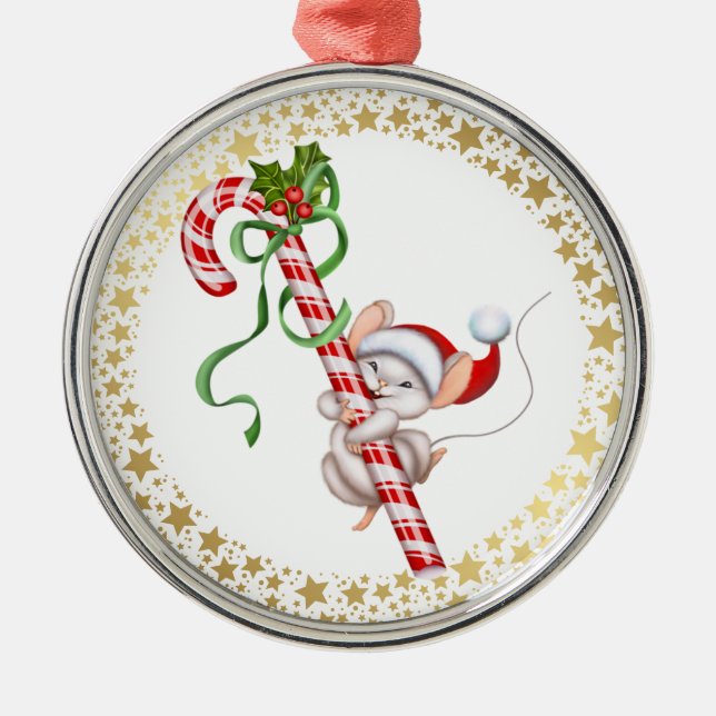 Christmas Ornament-Santa Mouse Metal Tree Decoration (Front)