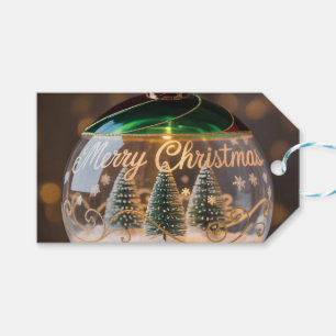 Christmas Ornament Snow Globe with Tiny Tree Gift Tags