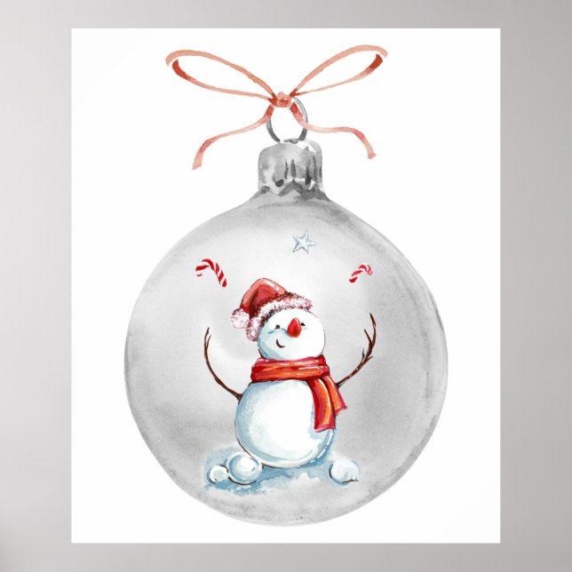 Christmas ornament snow man watercolor poster (Front)
