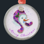 Christmas Ornament Snowman In Purple Beanie Hat<br><div class="desc">Christmas Ornaments with Happy Snowman In Purple Pink Beanie Winter Hat Fun Christmas Painting Collection - Choose / Add Your Unique Text / Name / Colour - Make Your Special Christmas Ornament Gift - Resize and move or remove / add elements - image / text with customisation tool. Painting and...</div>