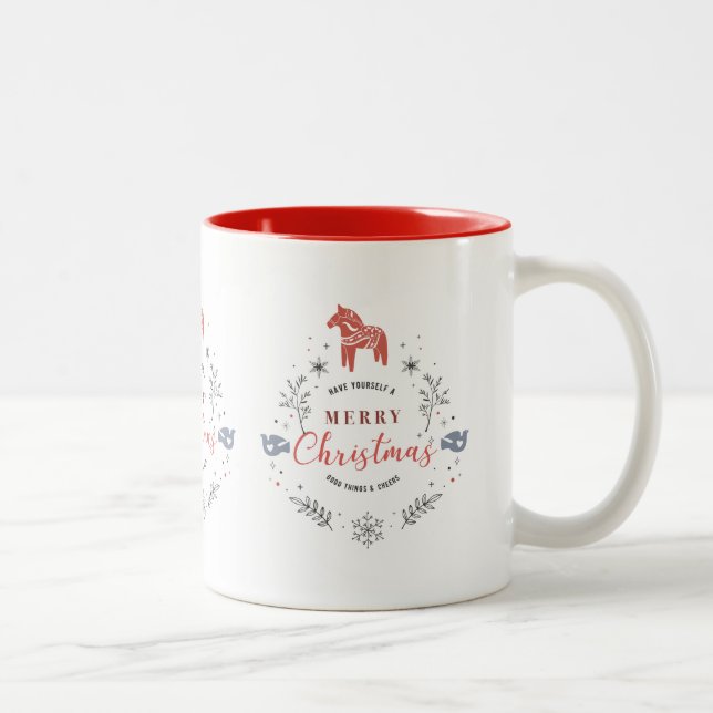 Christmas ornament typography foliage & animals Two-Tone coffee mug (Right)