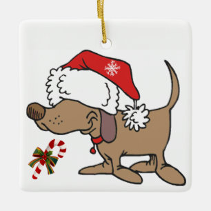 **CHRISTMAS ORNAMENT** W/ SANTA'S PUPPY CERAMIC ORNAMENT