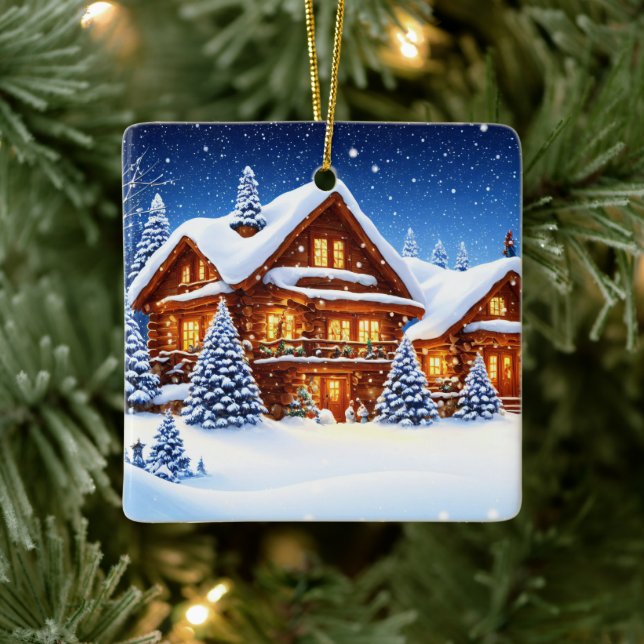 Christmas Ornament-Winter Scene Ceramic Ornament (Tree)