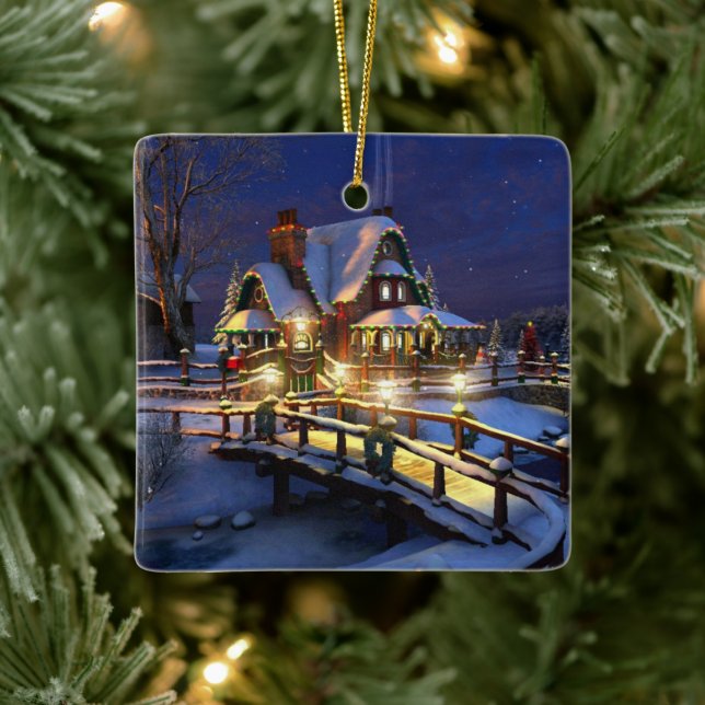 Christmas Ornament-Winter Scene Ceramic Ornament (Tree)