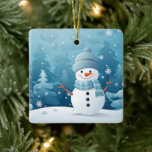 Christmas Ornament-Winter Snowman Scene  Ceramic Ornament<br><div class="desc">Christmas Ornament is shown in a square shape with a winter snowman scene.  
Customise this item or buy as is.</div>