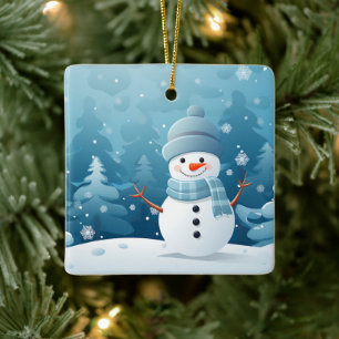 Christmas Ornament-Winter Snowman Scene  Ceramic Ornament